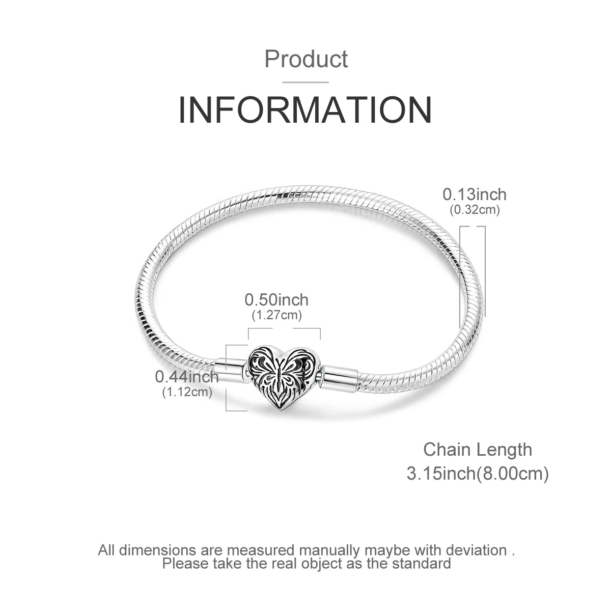 Celeste Heart Charm Snake Bracelet