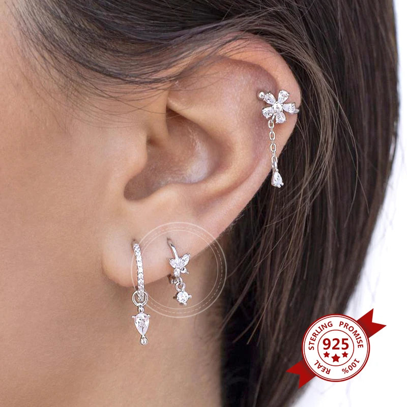 Celeste Crystal Silver Hoops