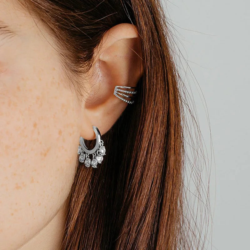 Celeste Crystal Silver Hoops