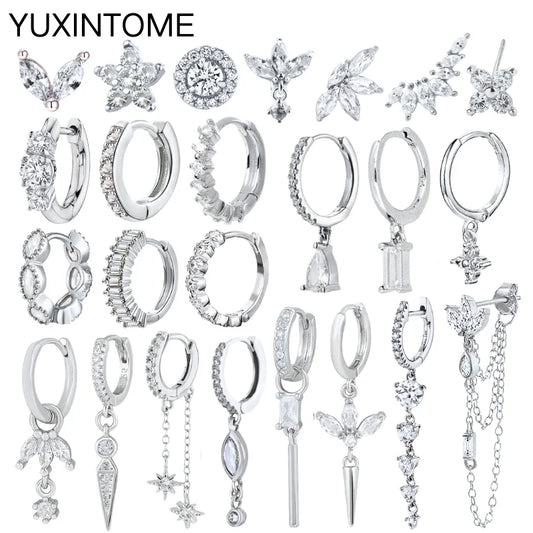 Celeste Crystal Silver Hoops