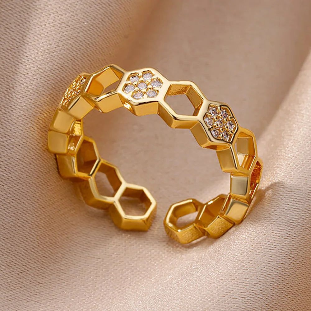 Gold Zircon Geometry Ring