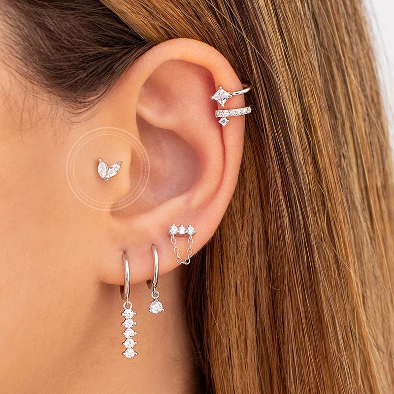 Celeste Crystal Silver Hoops
