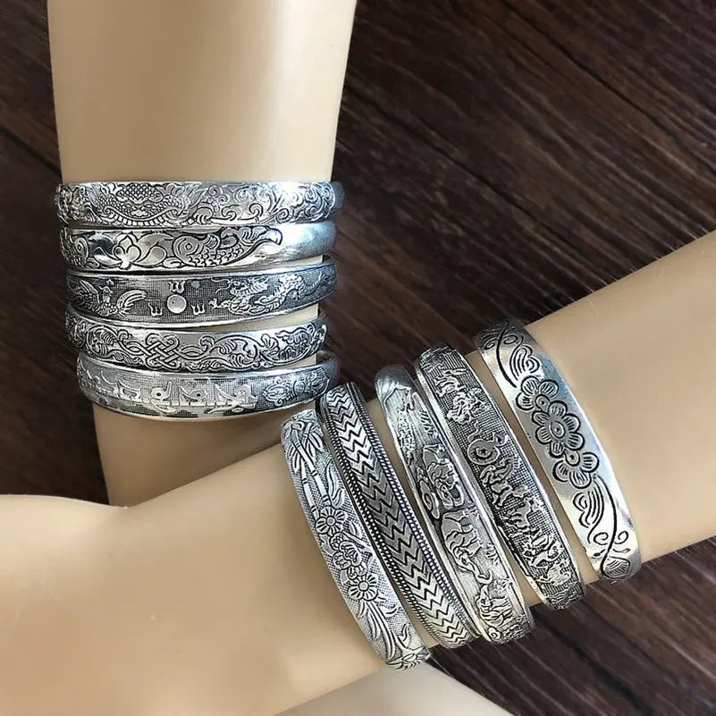 Retro Tibetan Silver Bangle