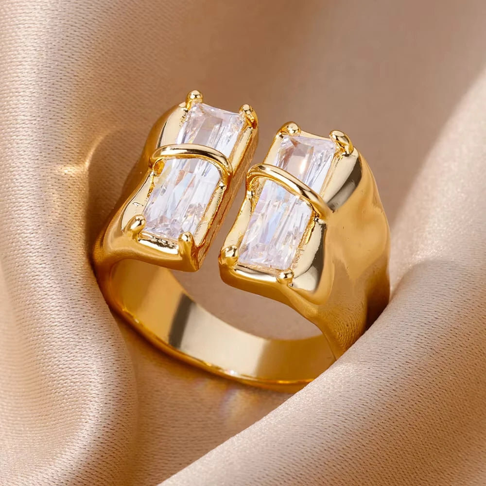 Gold Zircon Geometry Ring