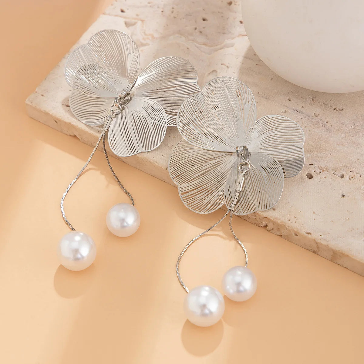 Celeste Pearl Bloom Tassel Earrings