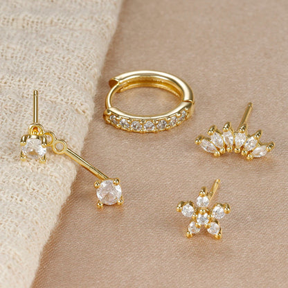 Celeste Gold Huggie & Flower Set