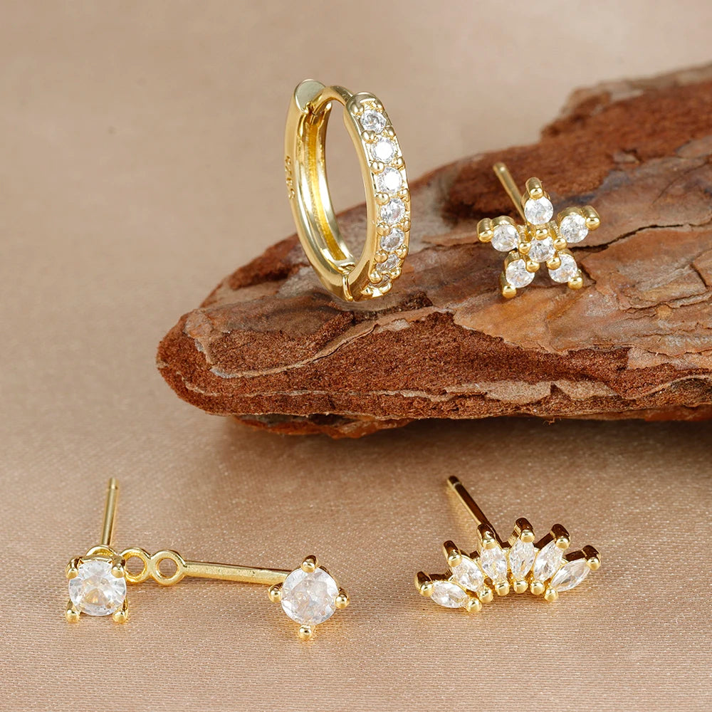 Celeste Gold Huggie & Flower Set