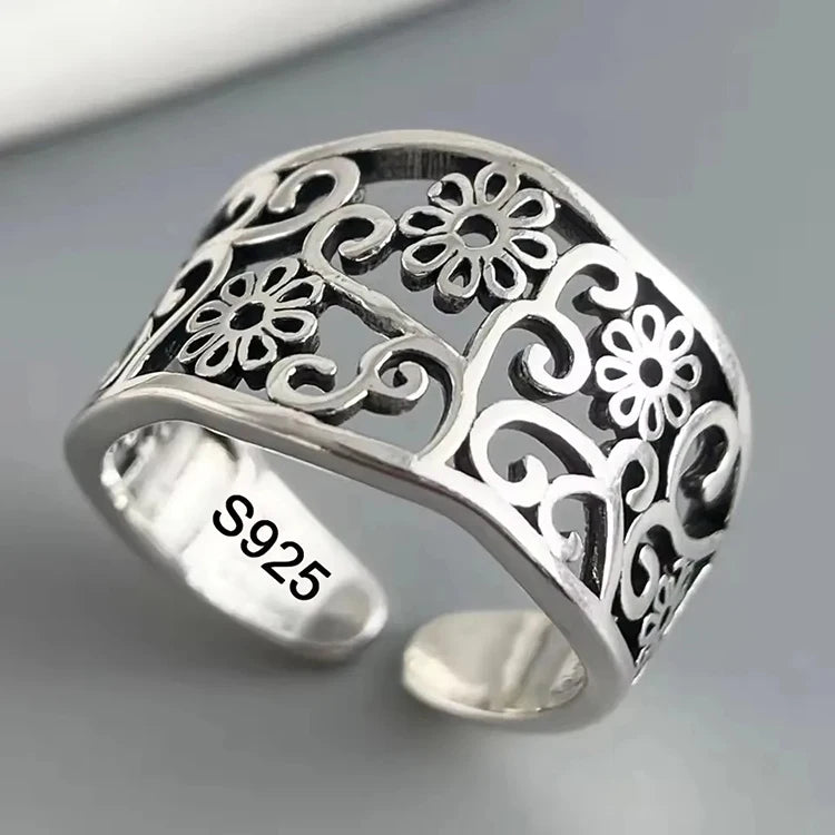 Retro Floral Sterling Ring