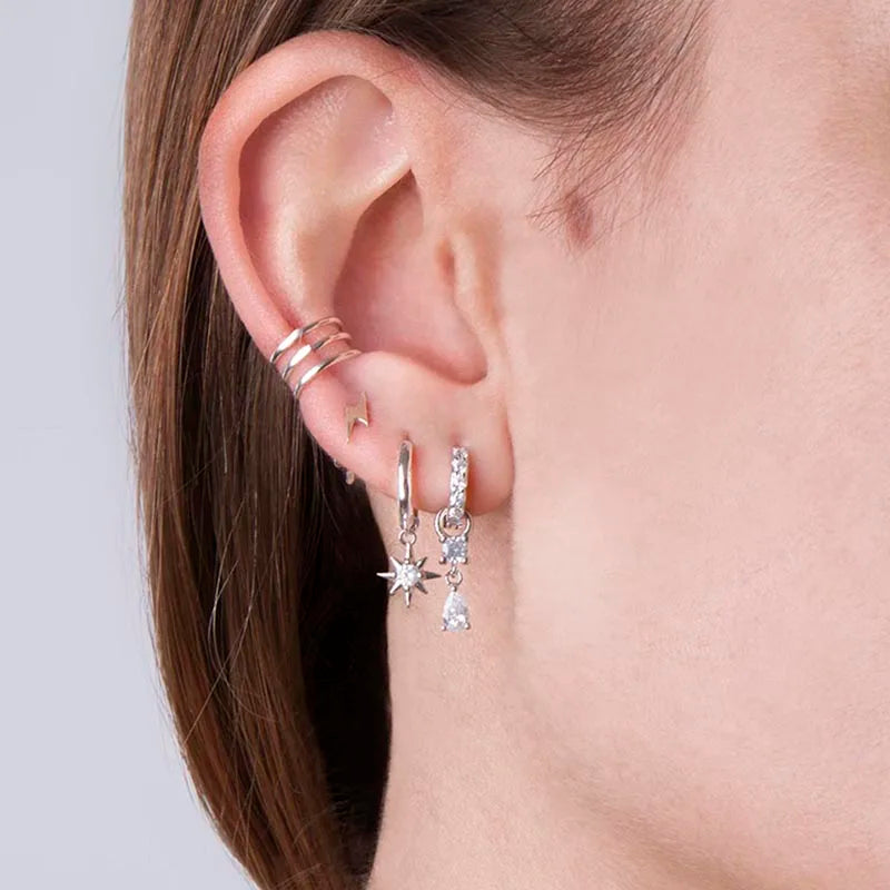 Celeste Crystal Silver Hoops