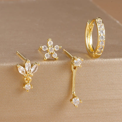 Celeste Gold Huggie & Flower Set
