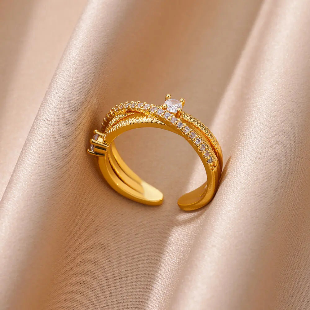 Gold Zircon Geometry Ring