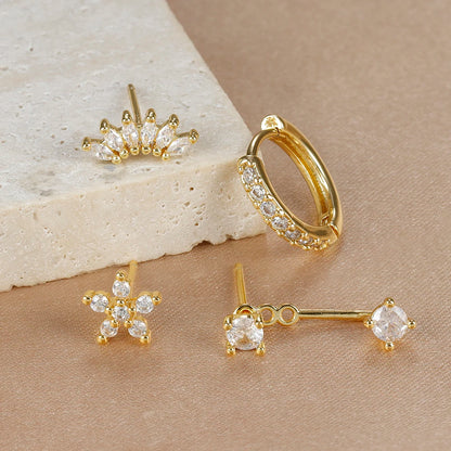Celeste Gold Huggie & Flower Set