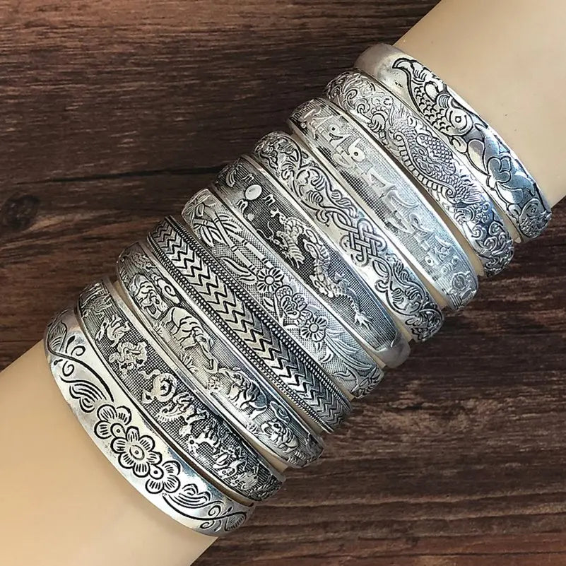 Retro Tibetan Silver Bangle