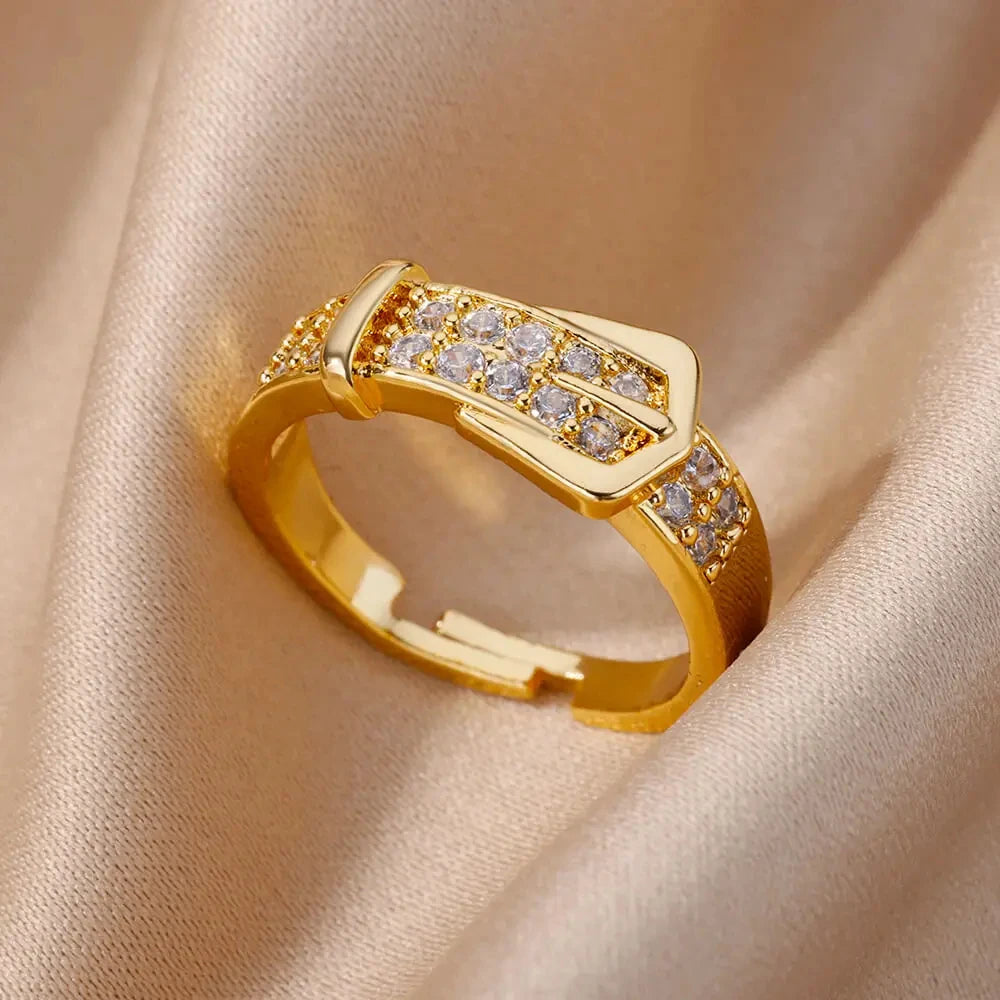 Gold Zircon Geometry Ring